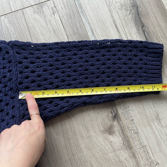 Navy Knit Crochet Sweater Top Short Sleeve/ 3/4 Sleeve - Picture 7 of 7